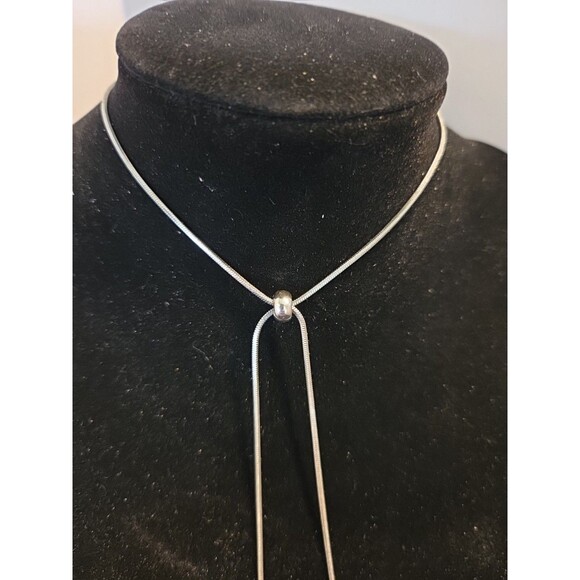 Silver Zipper Style Fully Adj Length 30" Long Necklace, 2 Long Bars & Tassel - Picture 4 of 9